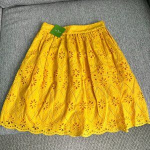 Kate Spade New York eyelet 100% cotton yellow skirt with lining and pockets